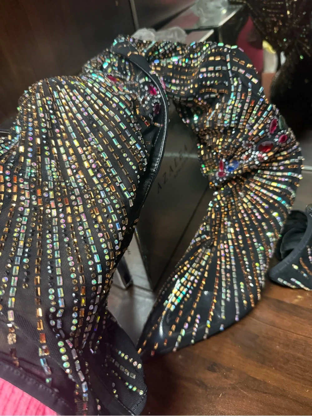 Embellished Black Over-the-Knee Stiletto Boots